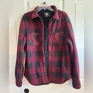 Weatherproof UNISEX Plaid Fleece Shirt Jacket - Burgundy and Black